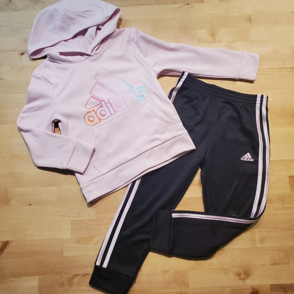 Adidas Pink Hoodie and Black Joggers Set Size  5